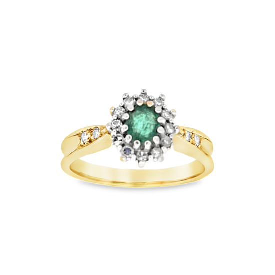 Pre Owned 18ct Emerald and Diamond Cluster Ring ZV864 Pre Owned 18ct Emerald and Diamond Cluster Ring ZV864